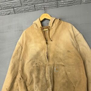 Vintage Carhartt Distressed Duck Canvas‎ Thermal Lined Active Jacket Tan Hooded